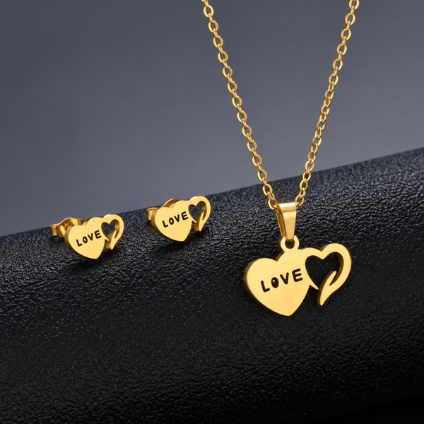 Love Hearts – Romantisches Herz-Schmuckset in Goldfarben