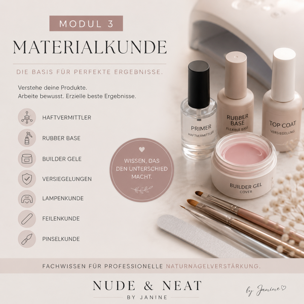 Online-Schulnung Materialkunde für Naturnagelverstärkung | Builder Gel, Rubber Base & Haftung | Modul 3