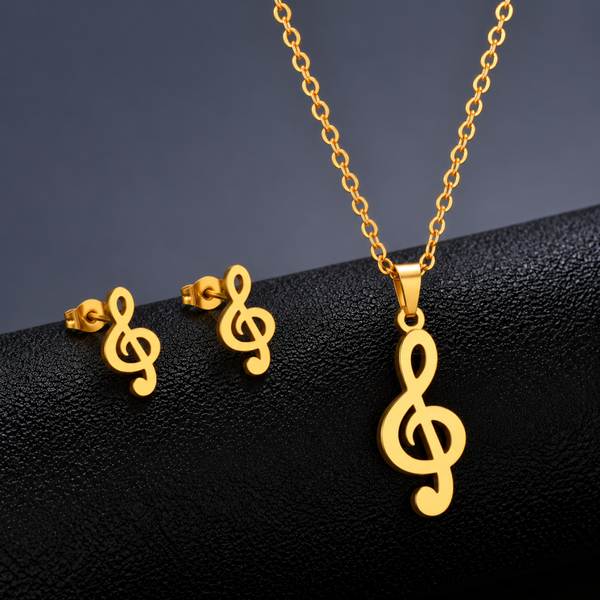 Music Love – Elegantes Notenschlüssel-Schmuckset in Goldfarben