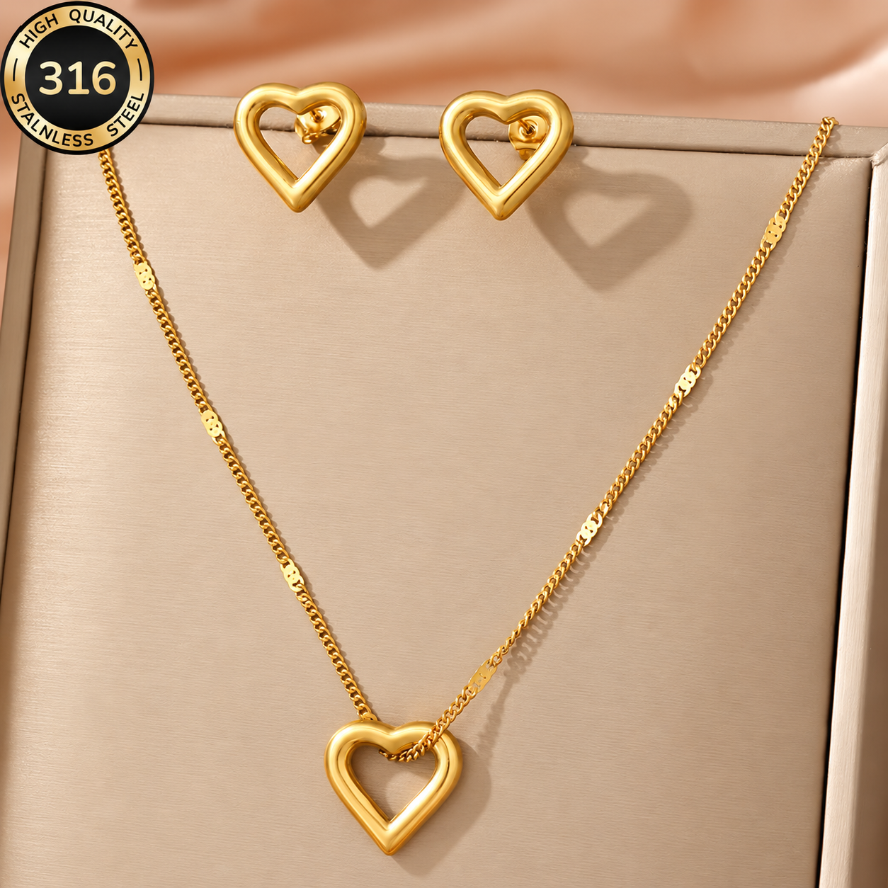 Golden Heart – Elegantes Herz-Schmuckset aus Edelstahl 316