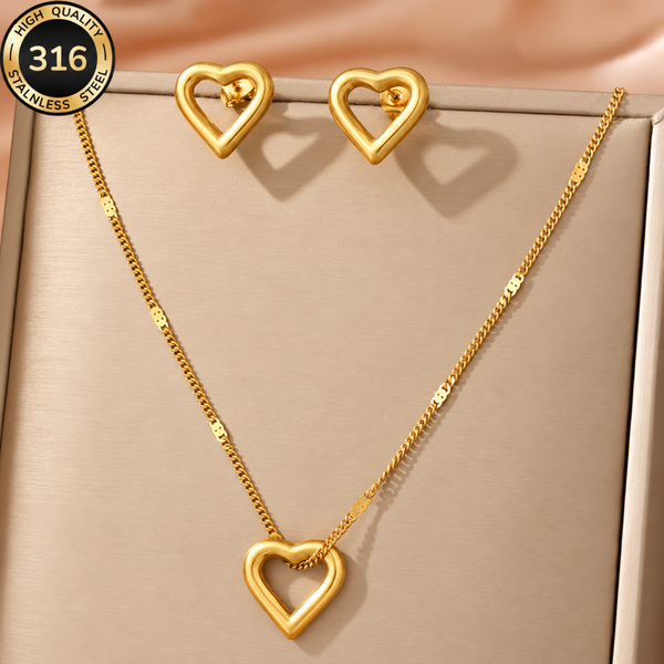Golden Heart – Elegantes Herz-Schmuckset aus Edelstahl 316