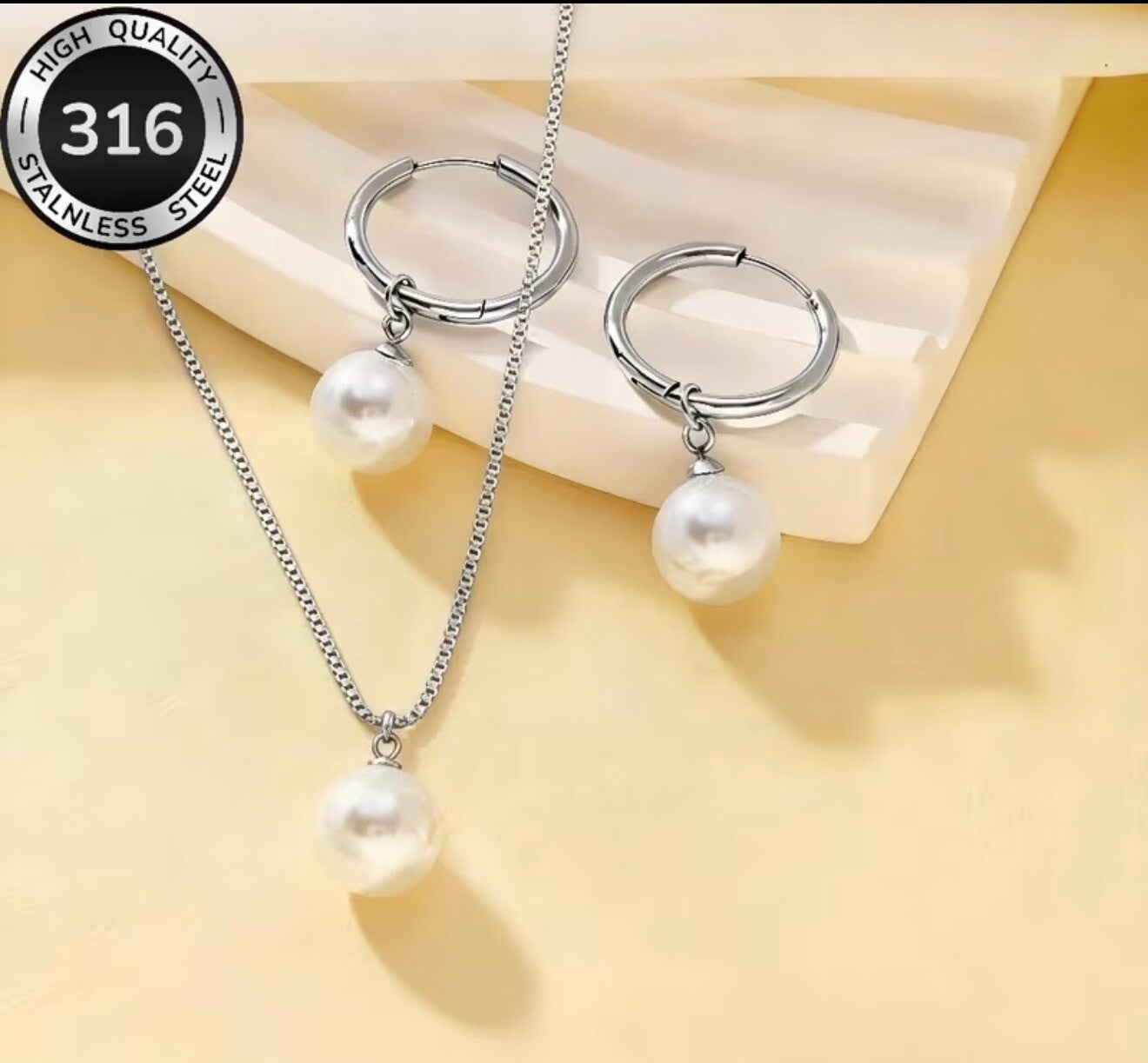 Elegantes Perlen-Schmuckset – Silberfarben aus 316 Edelstahl