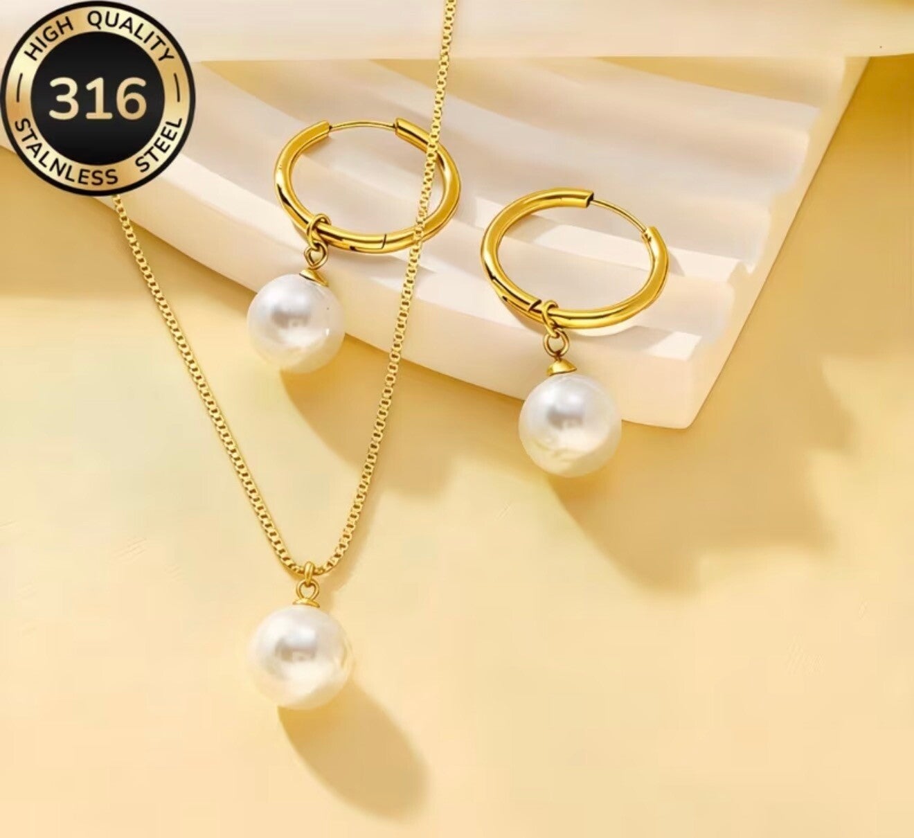 Elegantes Perlen-Schmuckset – Goldfarben aus 316 Edelstahl