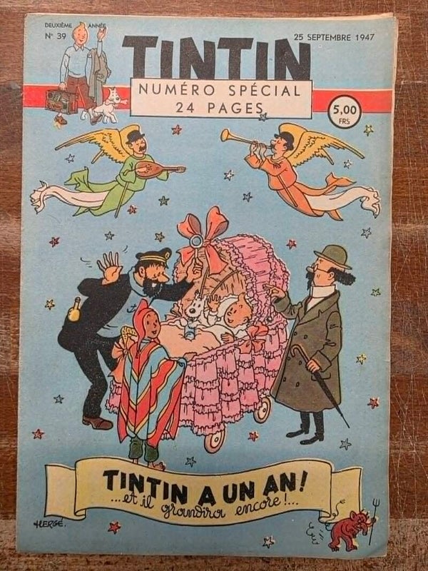 HEBDOMADAIRE TINTIN - DEUXI7ME ANN2E N°39 - COUVERTURE DE HERGE