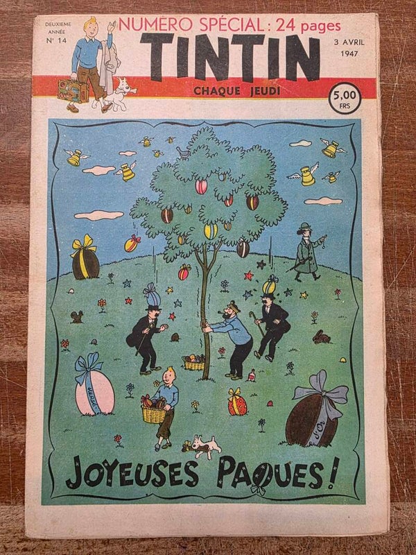 HEBDOMADAIRE TINTIN - 2EME ANNEE - N° 14 - 3 AVRIL 1947 - COUVERTURE HERGE