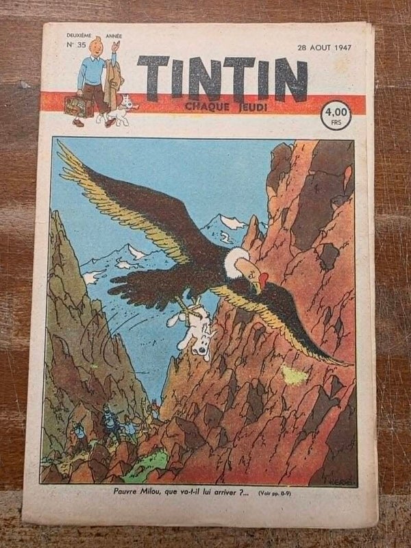 HEBDOMADAIRE TINTIN - 2EME ANNEE - N° 35 - 28 AOUT 1947 - COUVERTURE HERGE
