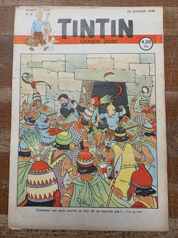 HEBDOMADAIRE TINTIN - 3EME ANNEE * N° 4 - 22 JANVIER 1948 - COUVERTURE HERGE