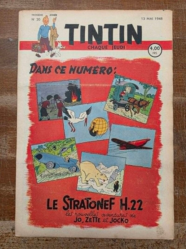 HEBDOMADAIRE TINTIN - 3EME ANNEE - N° 20 - 13 MAI 1948 - COUVERTURE HERGE
