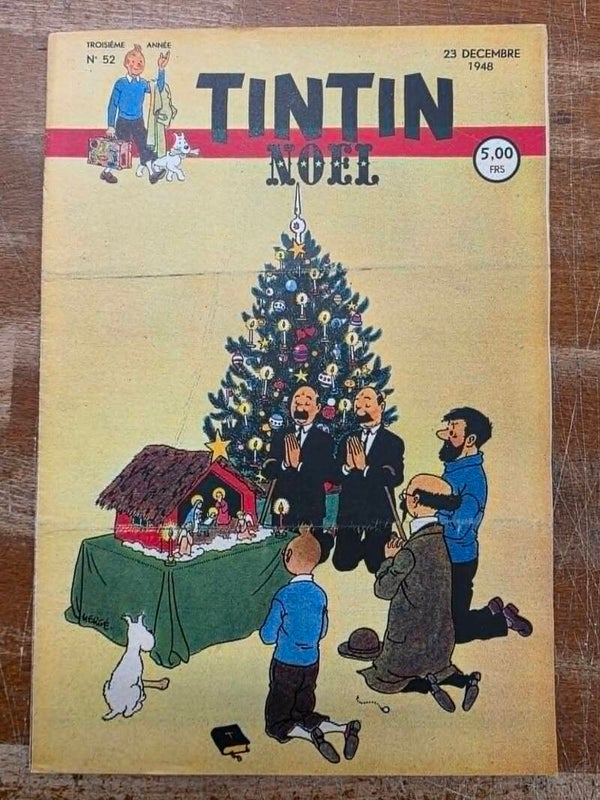 HEBDOMADAIRE TINTIN NOEL- TROISIEME ANNEE N°52 - COUVERTURE HERGE