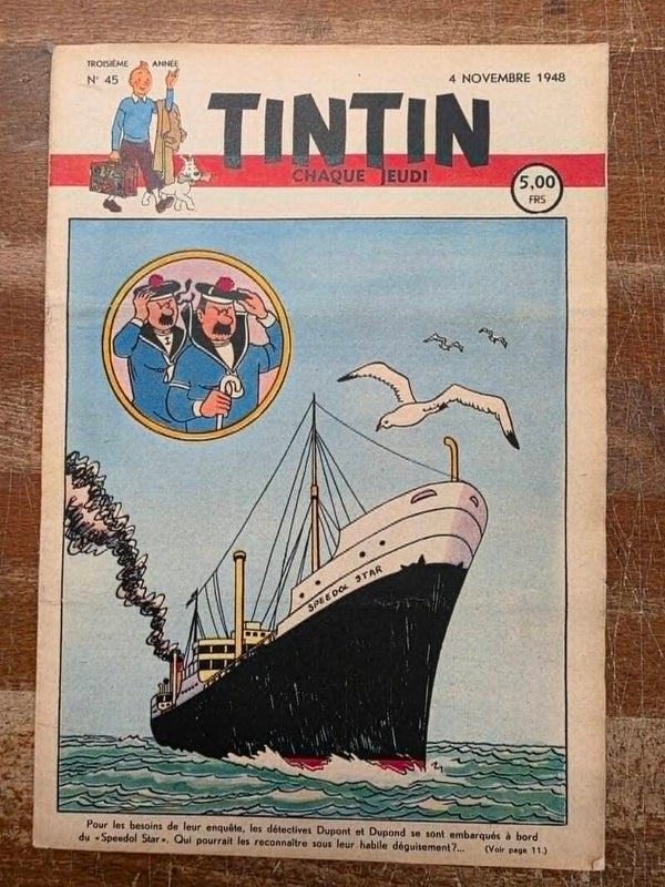 HEBDOMADAIRE TINTIN - 3EME ANNEE - N°45 - 4 NOVEMBRE 1948 - COUVERTURE HERGE