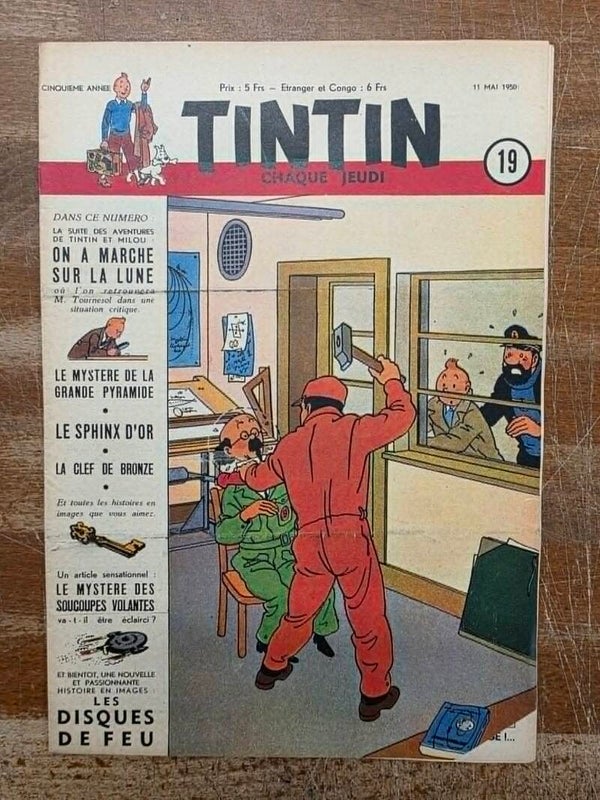 HEBDOMADAIRE TINTIN - 5EME ANNEE N° 19 - 11 MAI 1950 - COUVERTURE HERGE