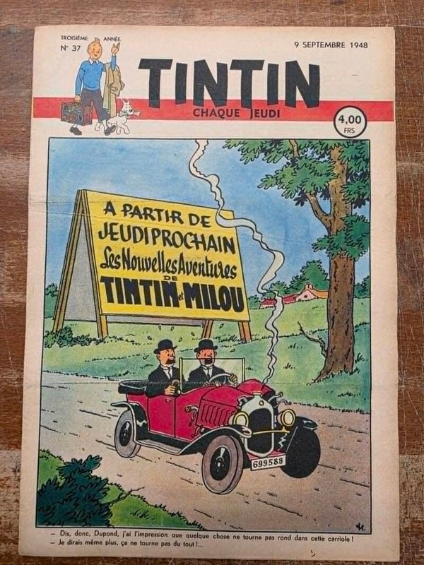 HEBDOMADAIRE TINTIN - TROISIEME ANNEE N°37 - COUVERTURE HERGE