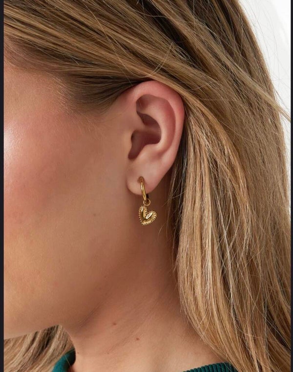 Earrings with a detailed dangling heart