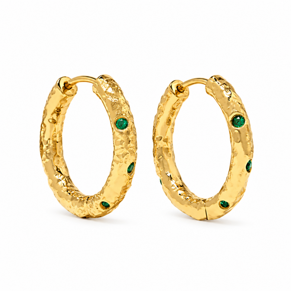 Emerald Detailed Hammered Hoop