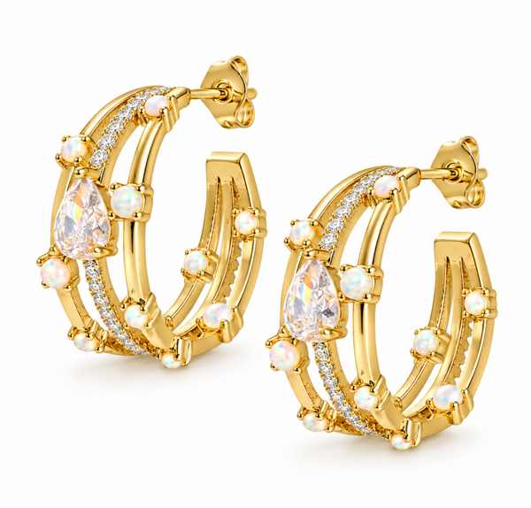 Triple Hoop Earrings, with Stunning Opal & Diamond Details