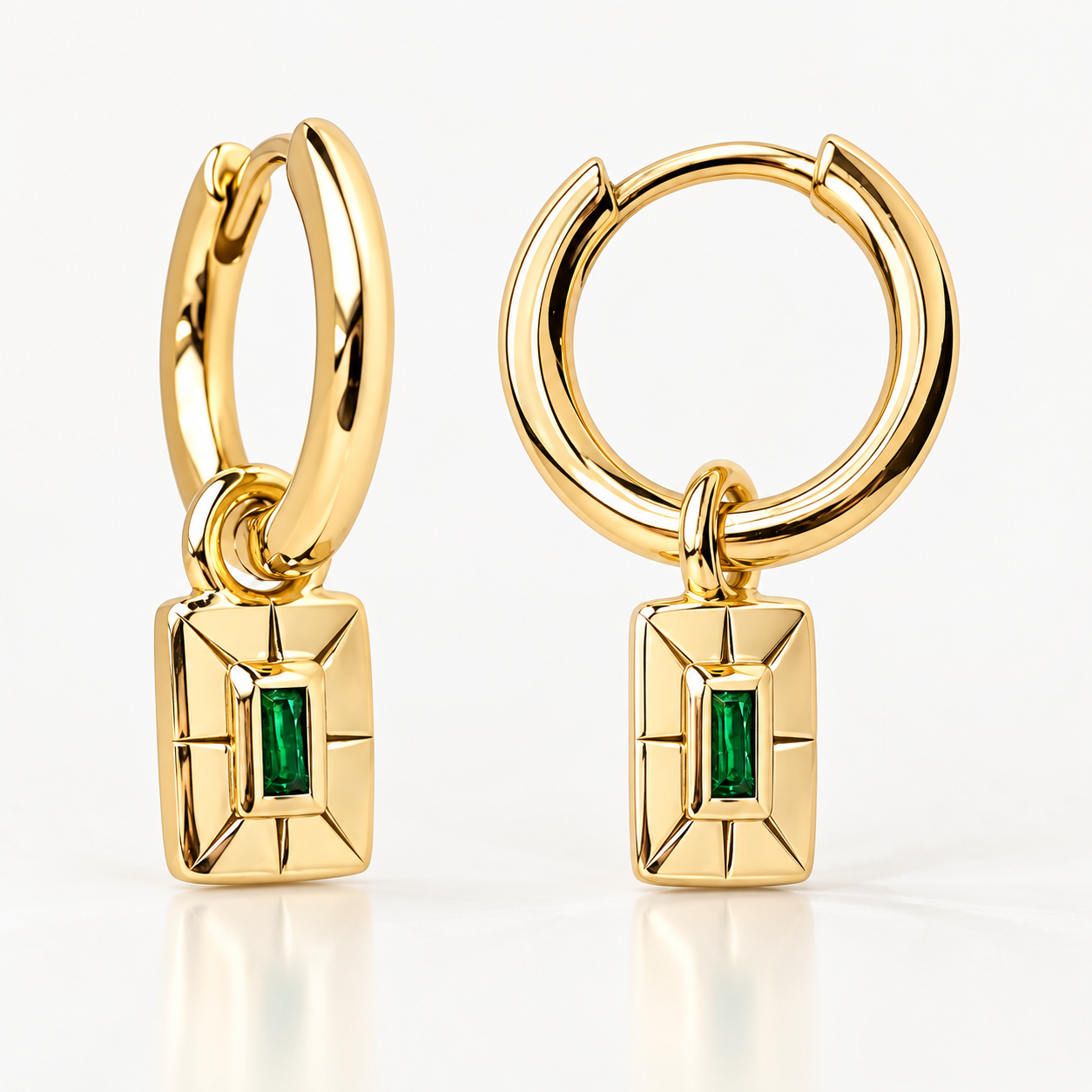 Emerald Plate Huggies