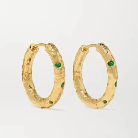 Emerald Detailed Hammered Hoop