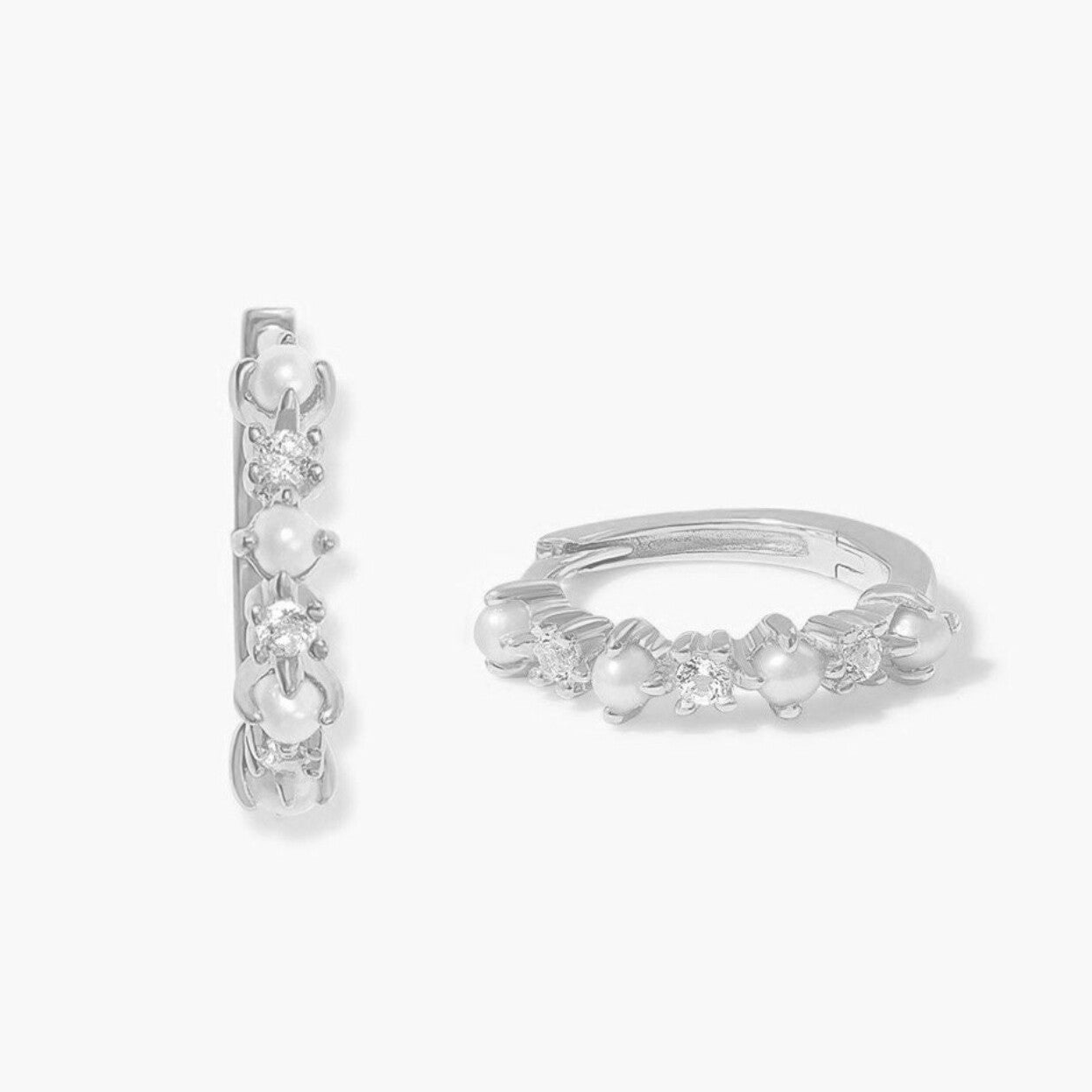 Delicate Pearl & Diamond Hoops