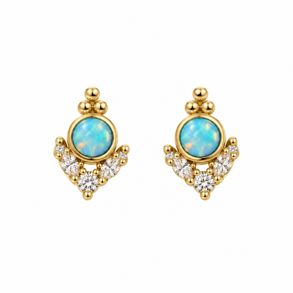 Dainty Blue Opal Stud Earrings