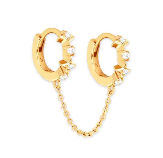 Double Piercing Star Chain Huggies