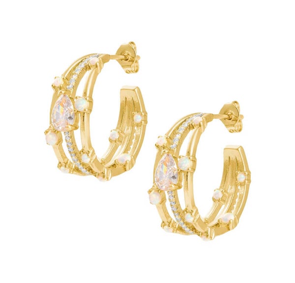 Triple Hoop Earrings, with Stunning Opal & Diamond Details