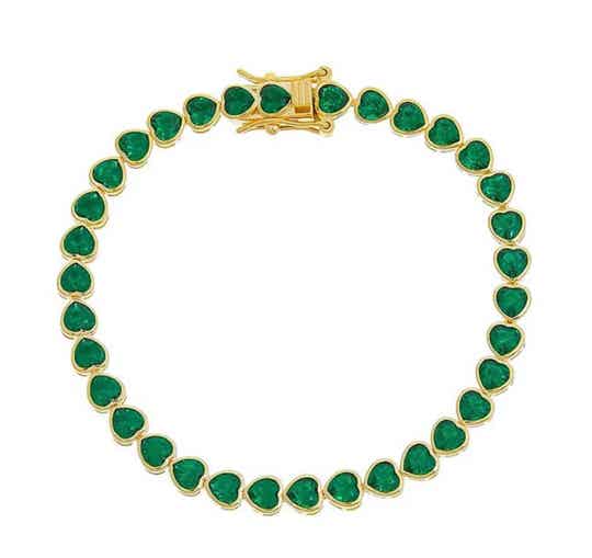 Green Heart Diamond Tennis Bracelet