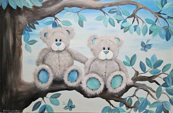 beertjes op tak op paneel, leuk voor de babykamer!