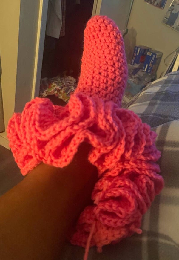 dark pink and white with ruffles