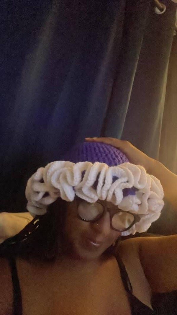 purple and white with ruffles
