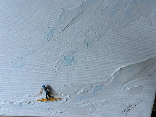 TOILE ACRYLIQUE AVEC COLLAGE FIGURINE