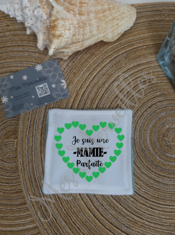 *Lingette démaquillante " Mamie coeur vert "