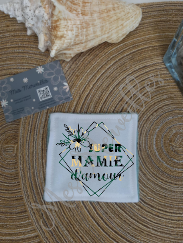 *Lingette démaquillante " Mamie Double carré coloré super mamie "