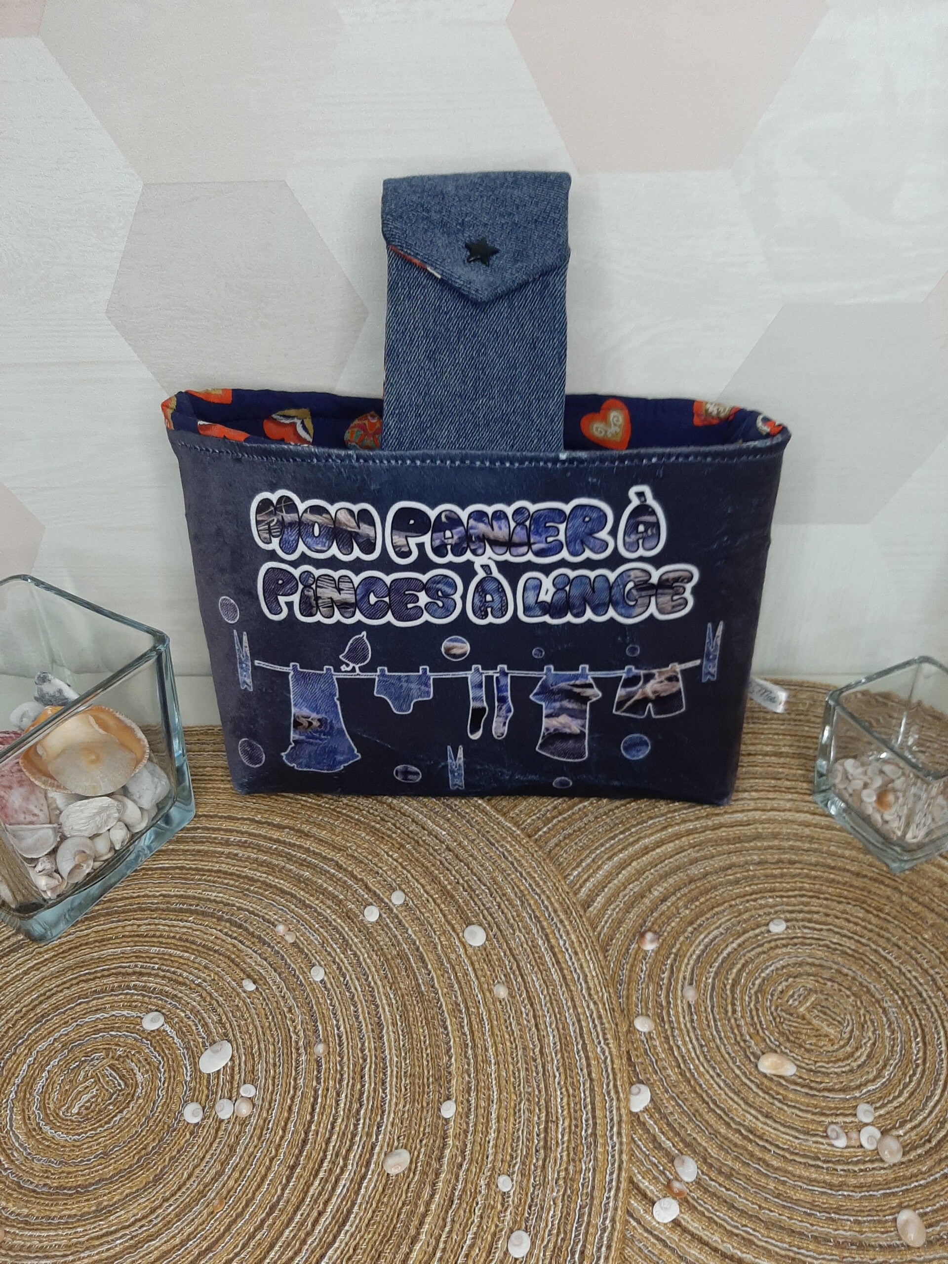 Panier à pinces à linge jeans Coeur
