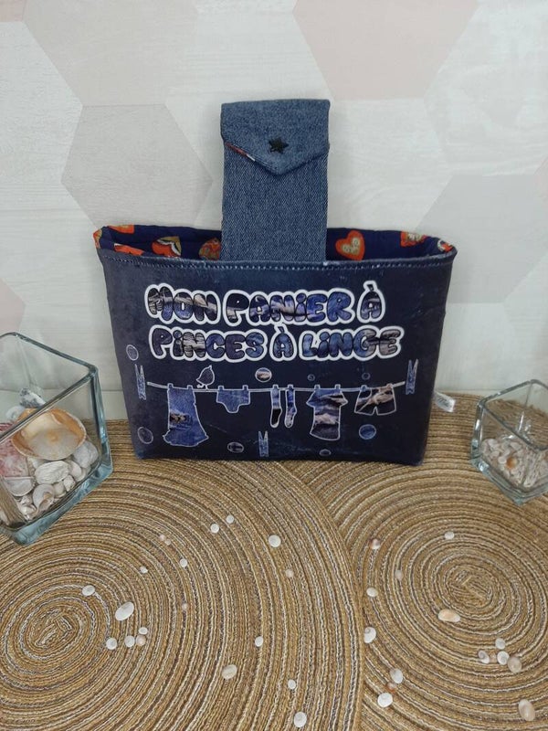 Panier à pinces à linge jeans Coeur