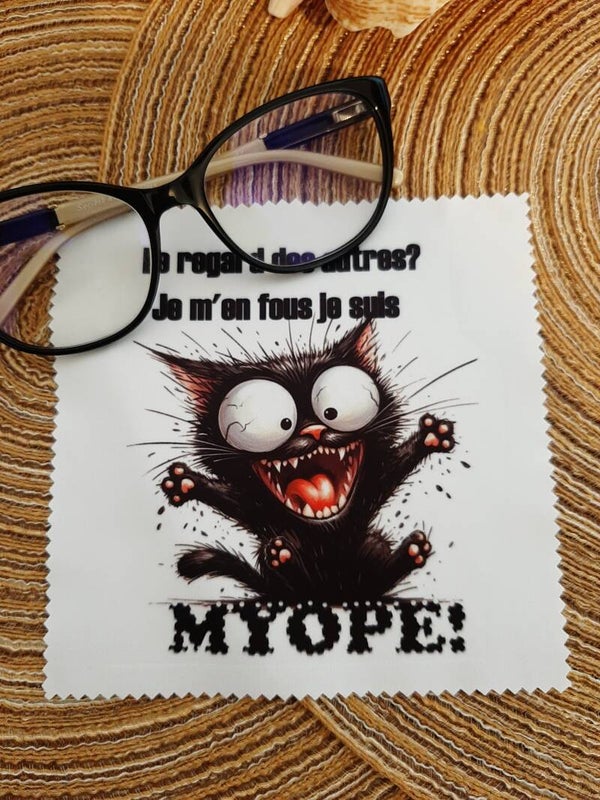 Lingette, chiffon, essuie lunettes micro fibre Chat Myope2