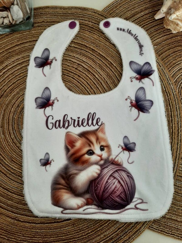 Bavoir bébé "Chat Laine"