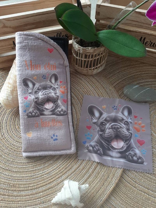Etui à lunettes avec lingette assortie Chien coloré