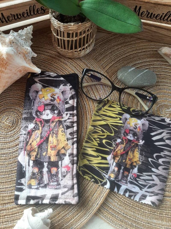 Etui à lunettes avec lingette assortie Tag ours