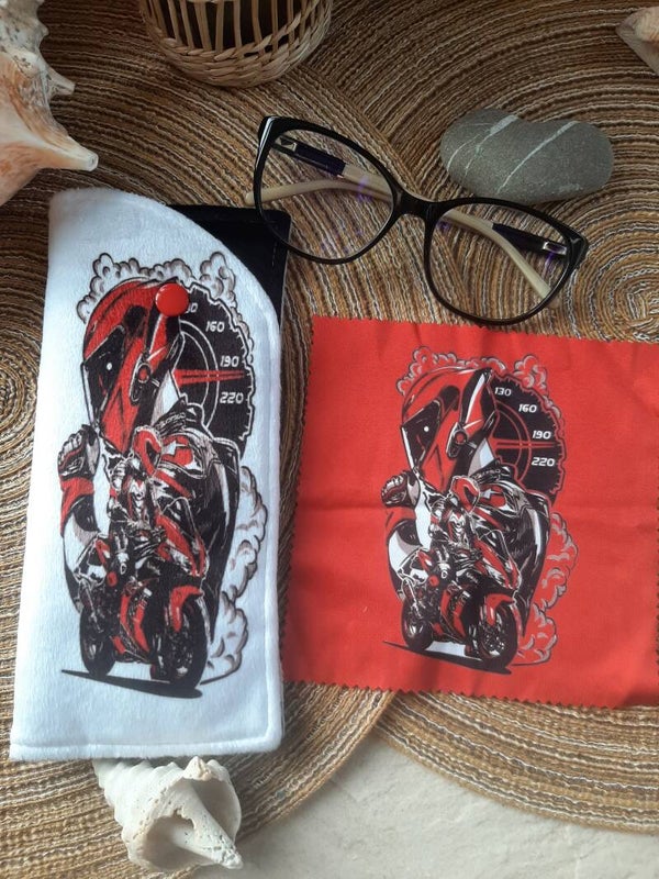 Etui à lunettes avec lingette assortie moto