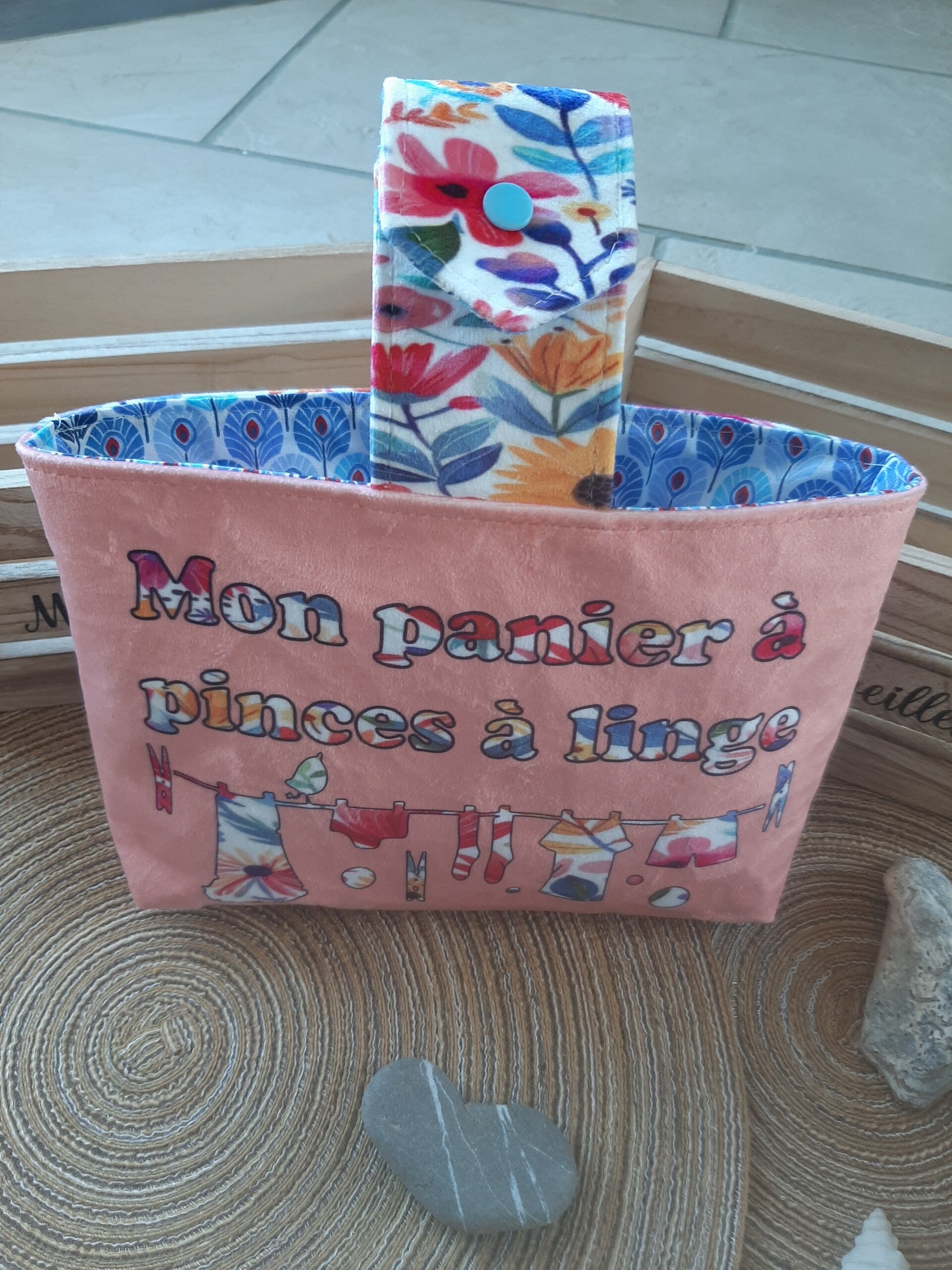 Panier à pinces à linge Fleur Bleu