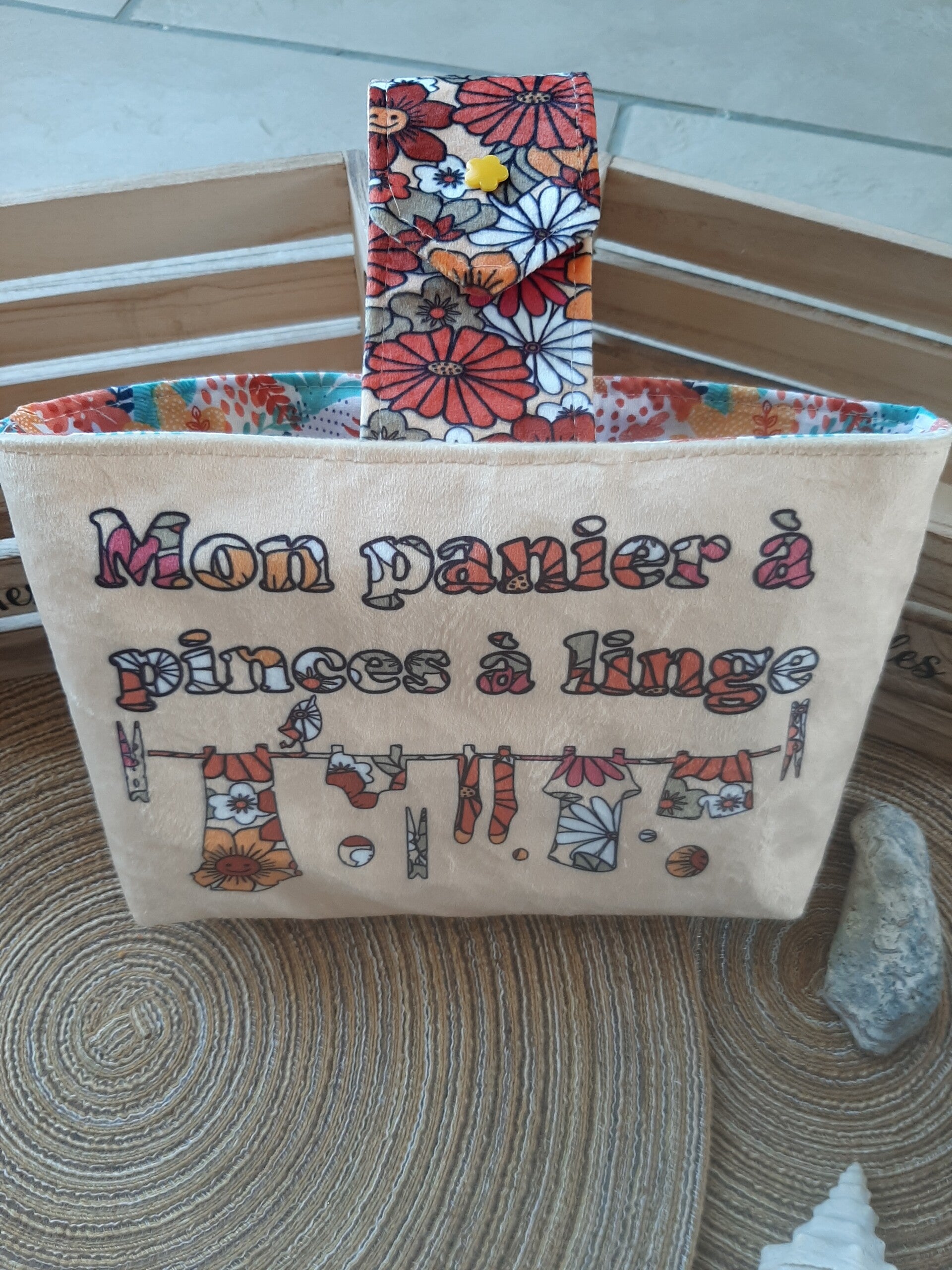 Panier à pinces à linge Fleur Orange