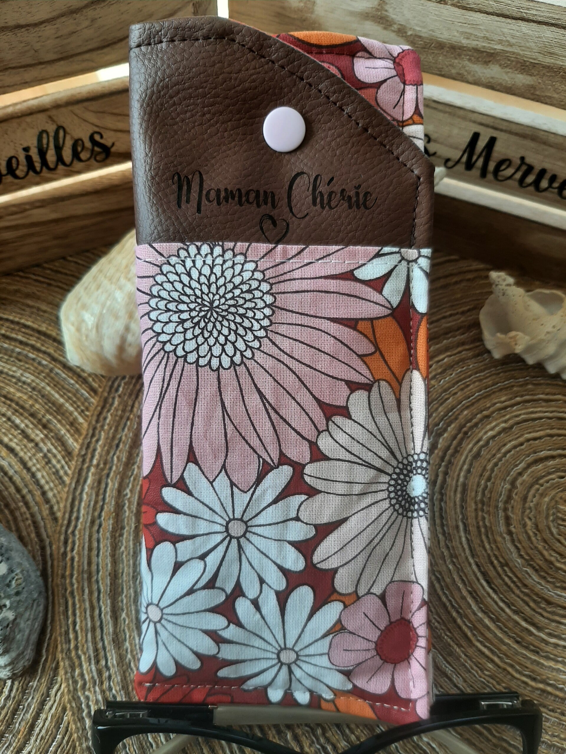 *Étui à lunettes personnalisable Fleurs colorés Rose