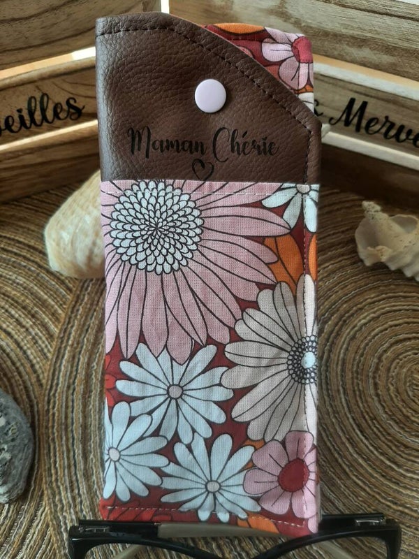 *Étui à lunettes personnalisable Fleurs colorés Rose