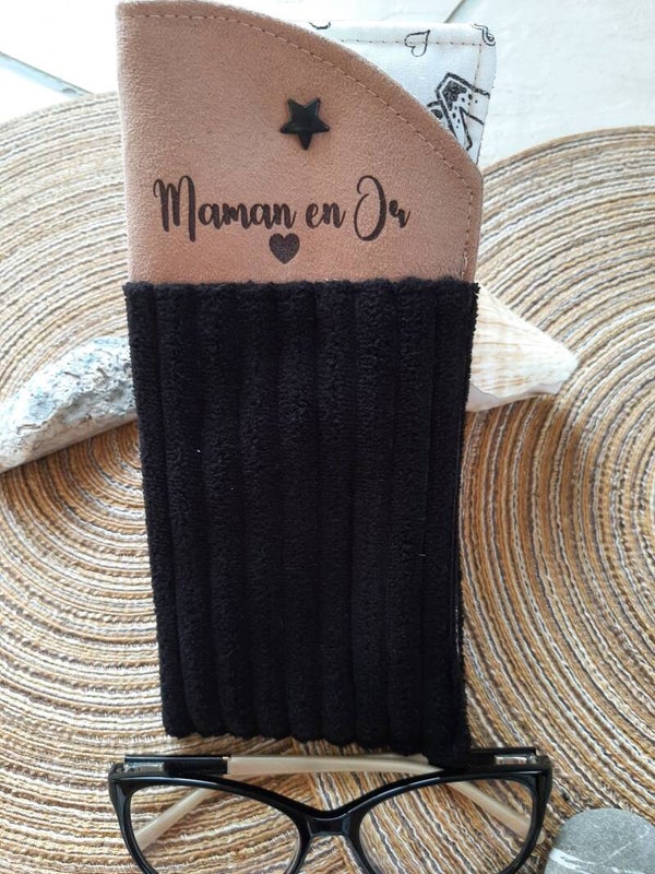 Étui à lunettes "Maman en Or" Velours  noir