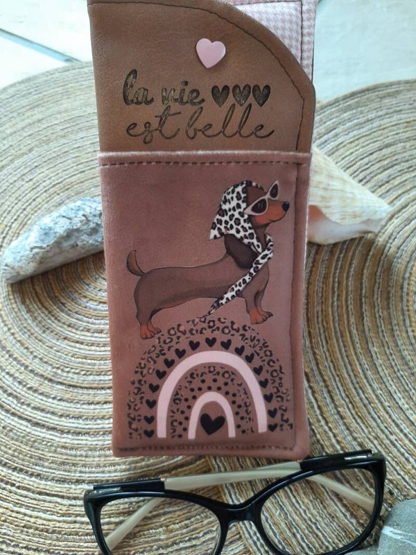 Étui à lunettes "La vie est belle " Marron