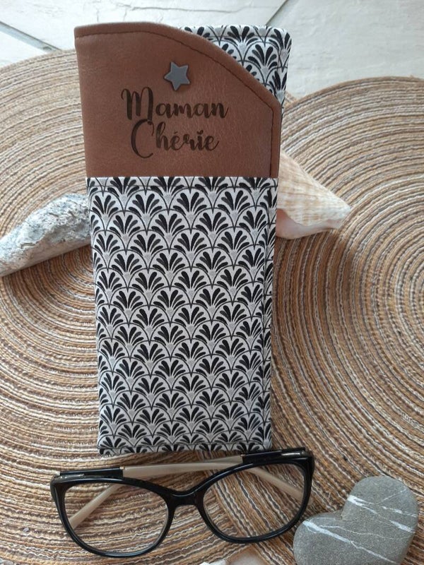 Étui à lunettes "Maman Chérie " Noir gris Bl