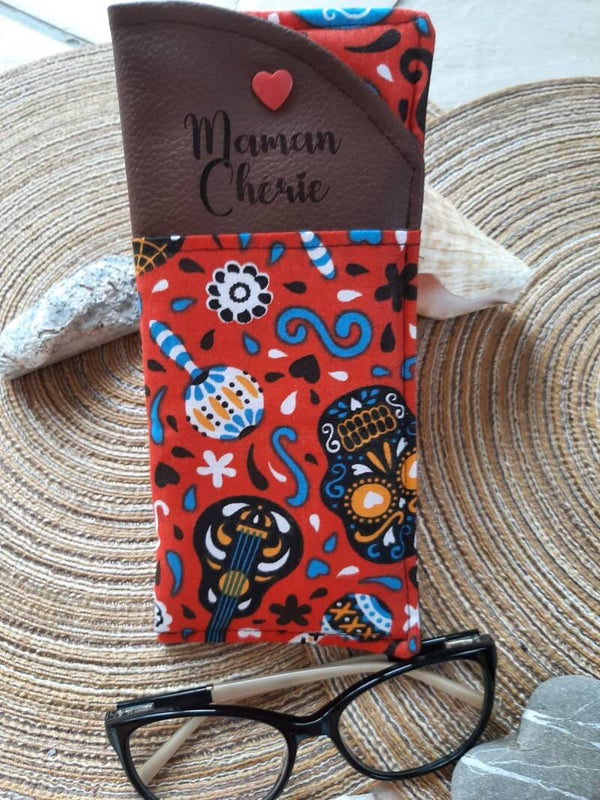 Étui à lunettes "Maman Chérie" Tête mort rouge