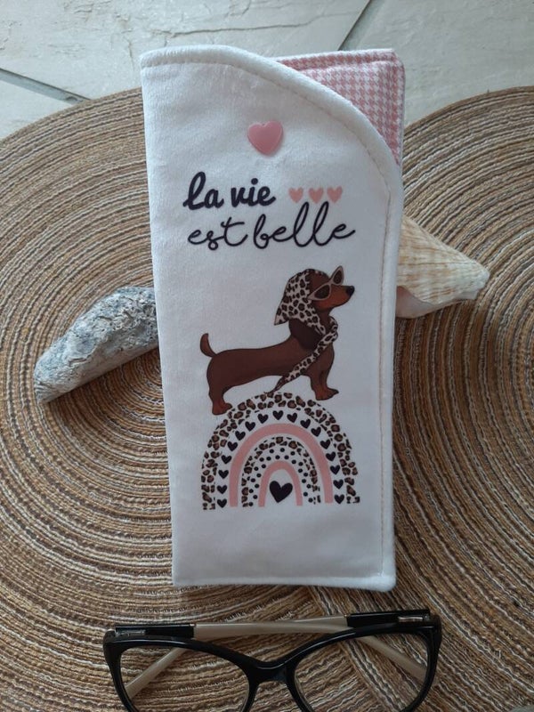 Étui à lunettes "la vie est belle "Velours Blancc