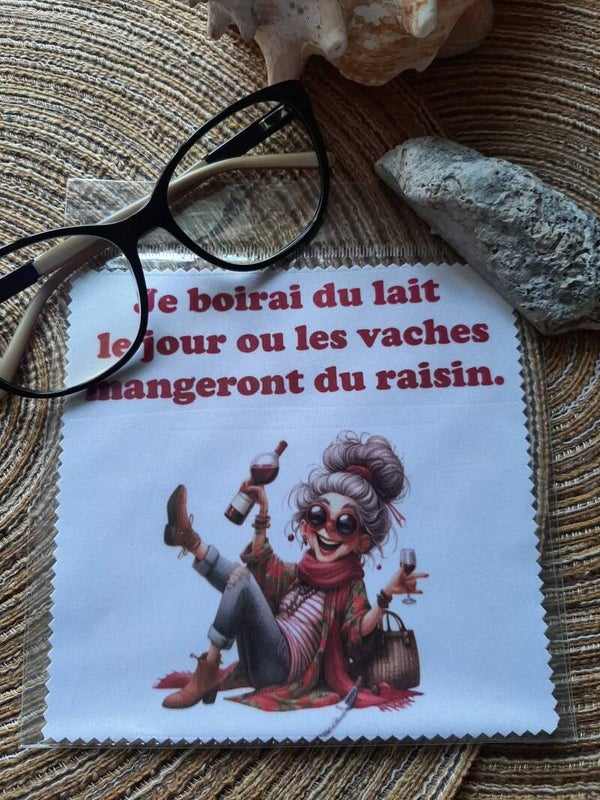 Lingette, chiffon, essuie lunettes micro fibre Humour Fem Vache