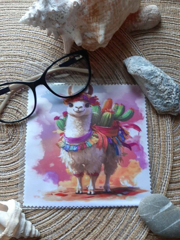 Lingette, chiffon, essuie lunettes micro fibre Animaux Lama